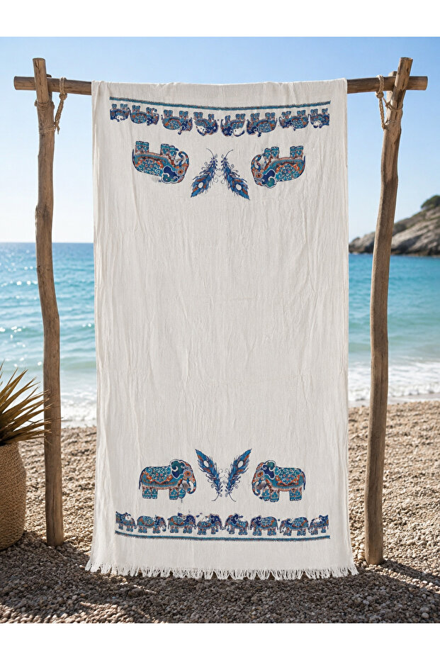Large Size 100% Cotton Muslin Beach Towel – Patterned, Tasseled, Quick-Drying, Soft XL Peshtemal