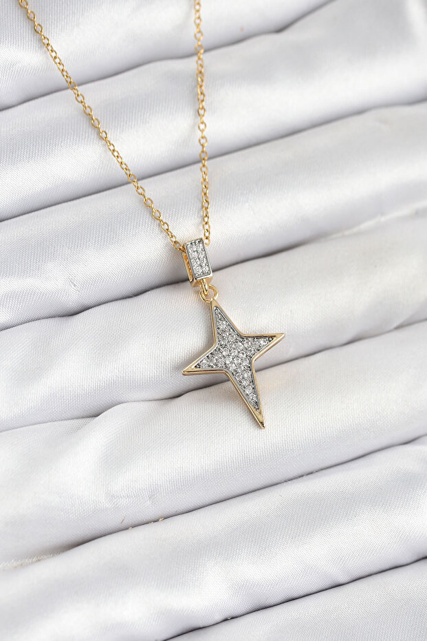 316L Steel Chain Gold Color Polar Star Model Zircon Stone Women's Necklace
