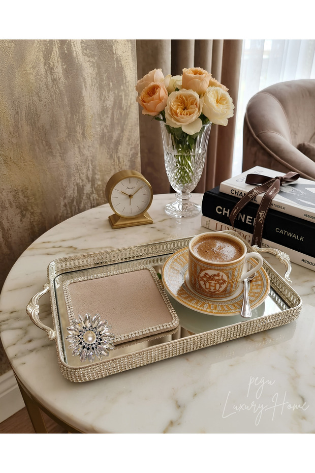 Beige Velvet Textured (Single Layer) Luxury Waterway Stone Brown, Cocktail Presentation Cover, 1 Piece