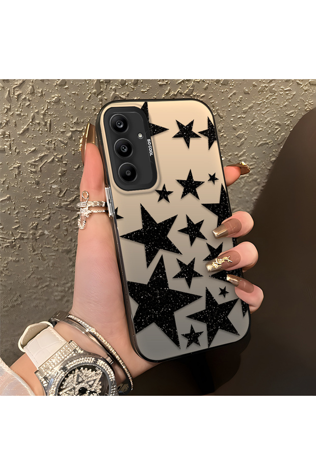 Samsung Galaxy A25 Compatible High-Quality Flat Print Black Star Pattern Cool Silicone Case