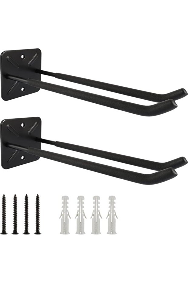 2-Piece Set - 31.5 cm Black Heavy-Duty Iron Screw-On Wall Hooks - 80 kg Load Capacity for Garages