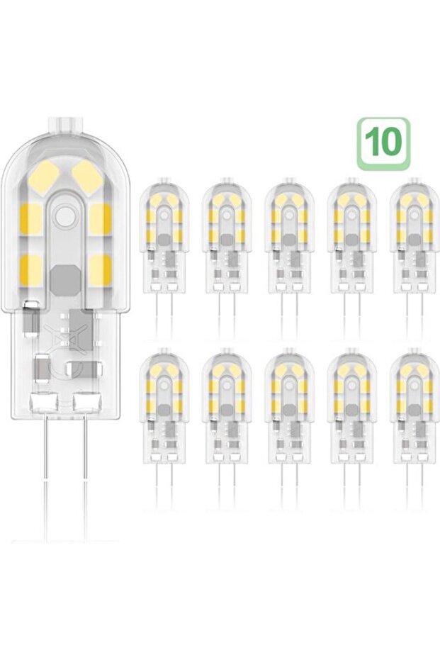 G4 2W LED bulb, equivalent to a 20W halogen bulb, warm white light 3000K, 200 lumens, 12 SMD LEDs, 12V AC/DC - 10-pack