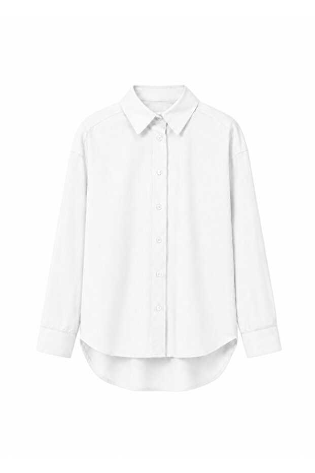 KADIN PAMUKLU OVERSIZE UZUN KOLLU BASIC GÖMLEK
