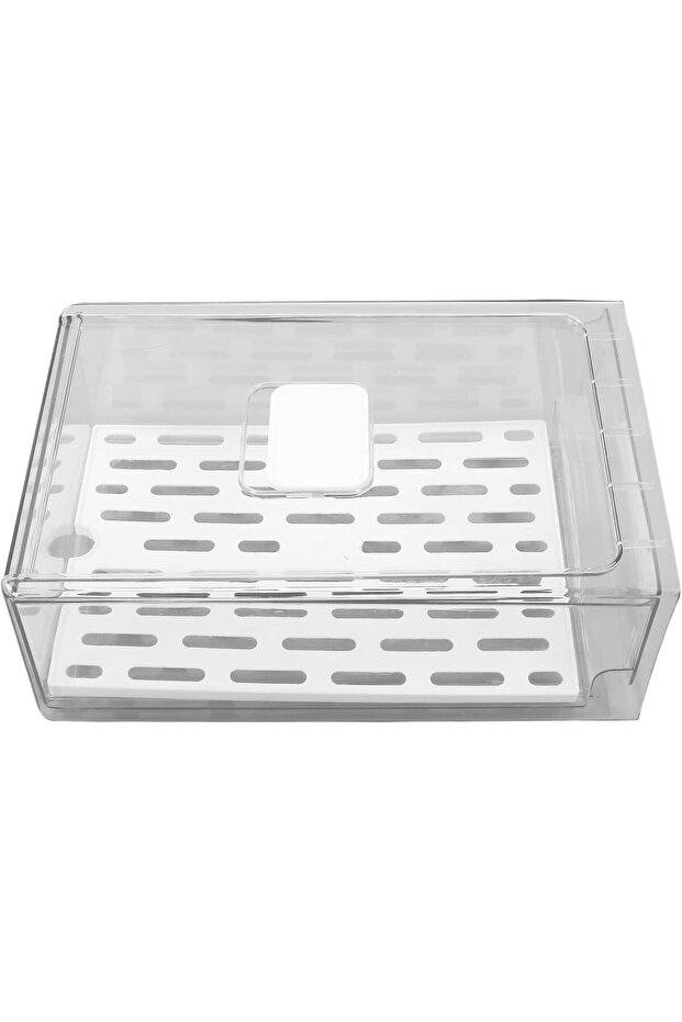 Transparent Stackable Refrigerator Storage Box with Drain Tray - Large Size Drawer Container for Kitchen Fruits & Food