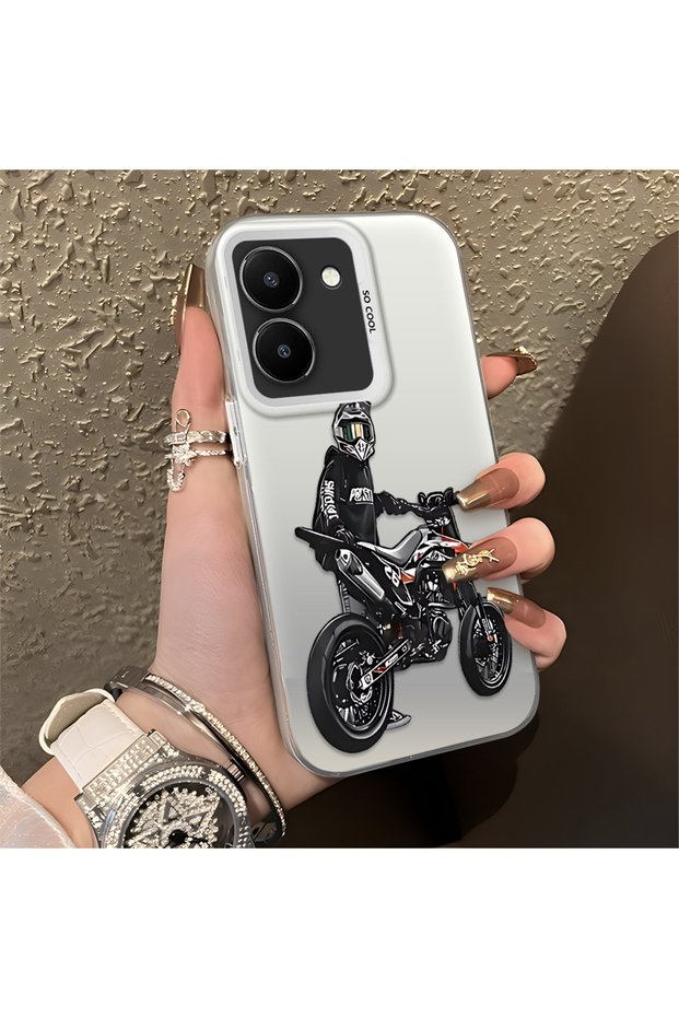 Vivo Y36 4G/5G Compatible Motorcycle Rider Drawing with Helmet Printed Men's Style Phone Protective Case