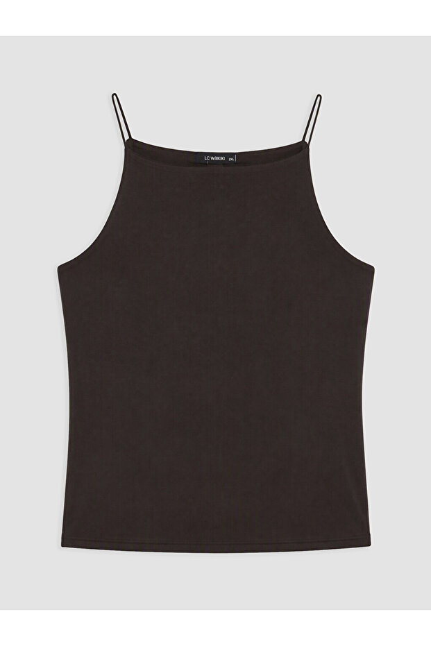 Brown Plus Size Women's Tank Top with Rope Straps