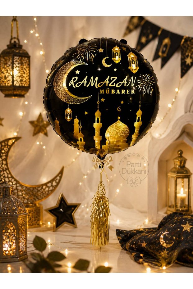 18 Inch Black Gold Foil Balloon with Ramadan Mubarak Written, Helium Compatible, Ramadan Feast Party Decoration