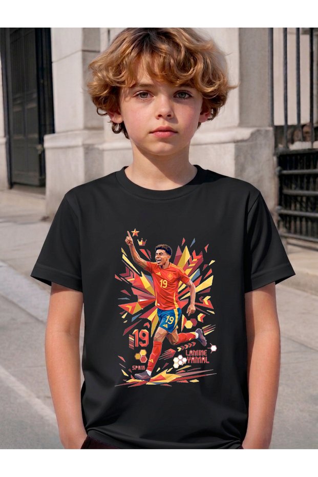 Lamine Yamal Printed Crewneck Children's and Youth T-Shirt, Soft Textured Soft Fabric
