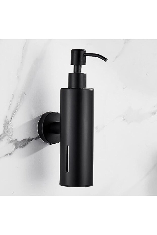 Matte Black Wall-Mounted Stainless Steel Liquid Soap Dispenser (200ml), Refillable Hand Soap Pump Holder for Bathroom