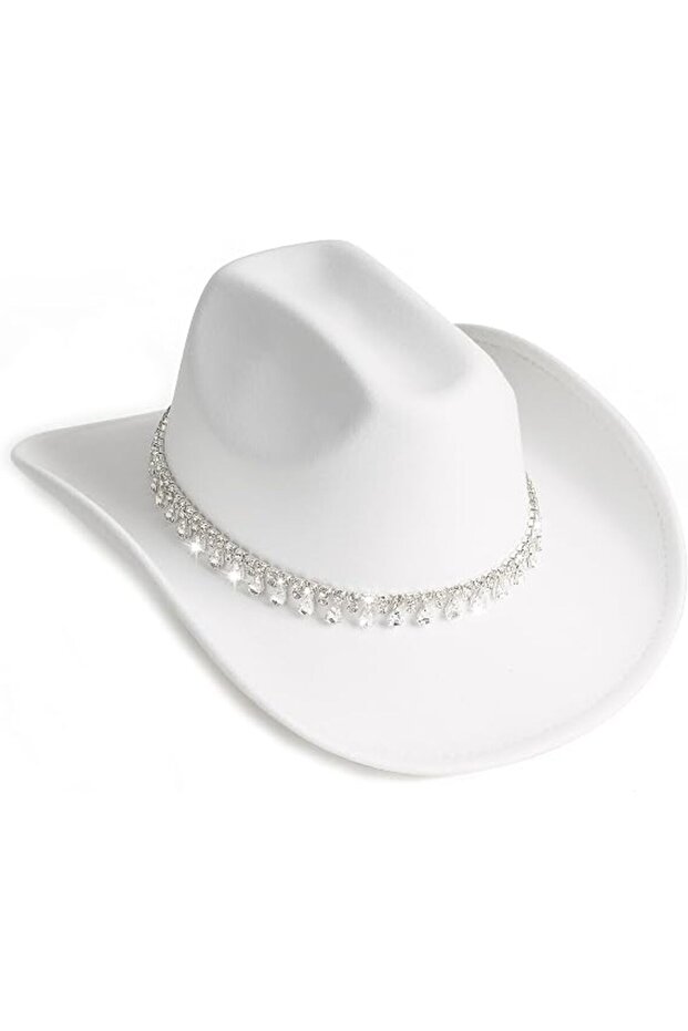 Women's white cowboy hat with wide brim