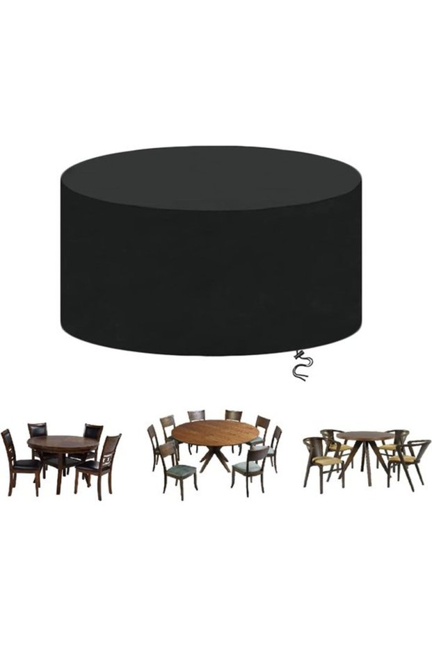 Round Garden Table Protective Cover - 128 x 70 cm - Garden Furniture Cover - 210D Oxford Furniture Cover - Waterproof & Sun-Repellent - Black