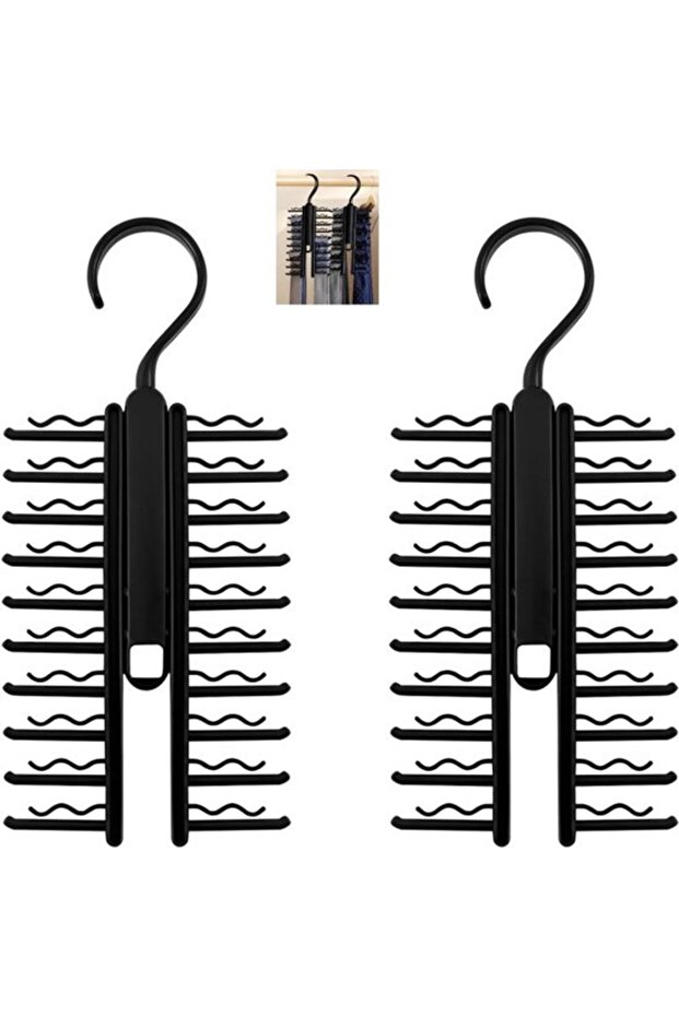 2-Pack - Tie Clips - Tie and Belt Hooks - Adjustable Tie Hooks - Tie Racks - Suitable for Ties, Belts, and Scarves - 29 x 13 cm - Black