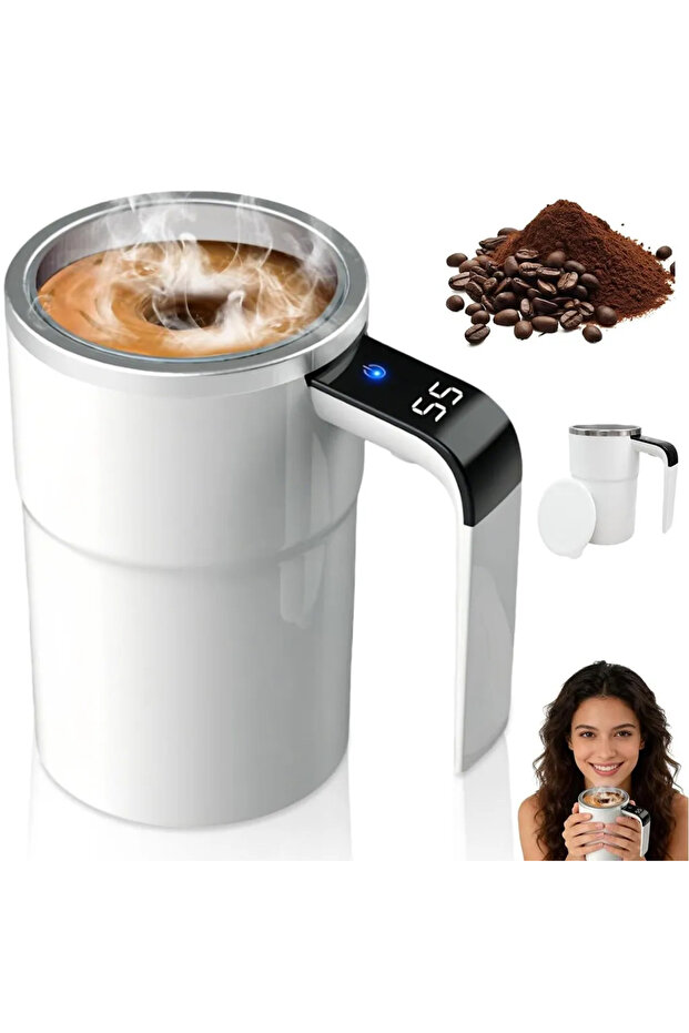 380ml magnetic self-stirring coffee mug with temperature display, rechargeable smart mug with lid