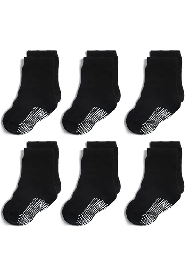 6-Pair Kids Non-Slip Cotton House Socks for Ages 3-5 (ABS Grips)