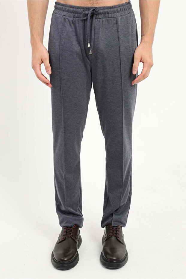Men's Slim Fit Navy Blue Knitted Trousers