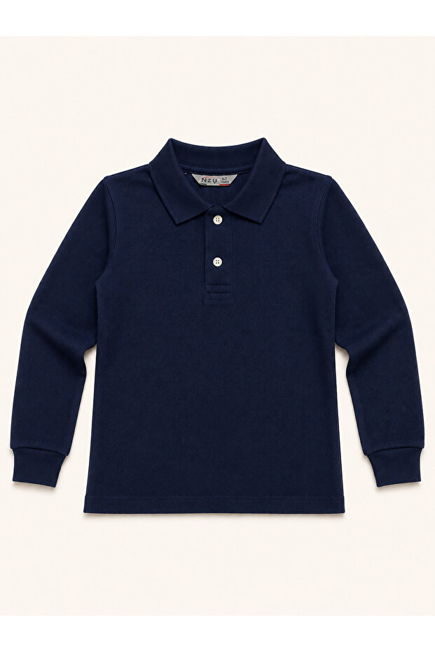 Unisex 100% Cotton Long Sleeve Polo Collar Kids T-Shirt Basic School T-Shirt