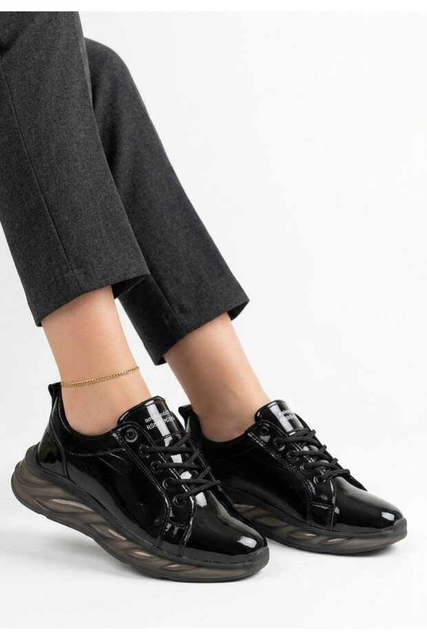 Piona Black Patent Leather Green Sole Sneakers