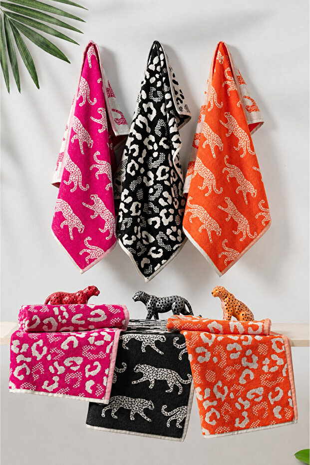 6-Piece 100% Cotton Hand/Face Towel Set - 50X70 cm – Colorful with Leopard Pattern