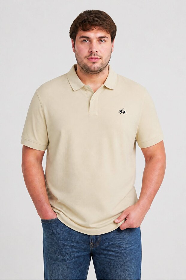 Men Regular Fit Embroidered Logo Short Sleeve Polo Shirt, Light Beige