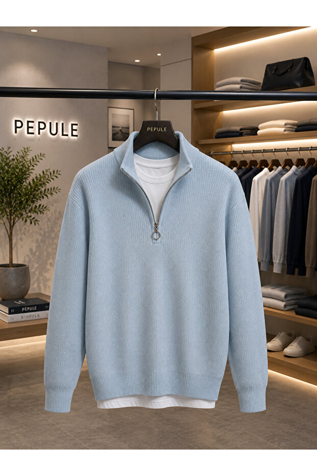 Men's Premium Half-Zip Ribbed Knit Sweater