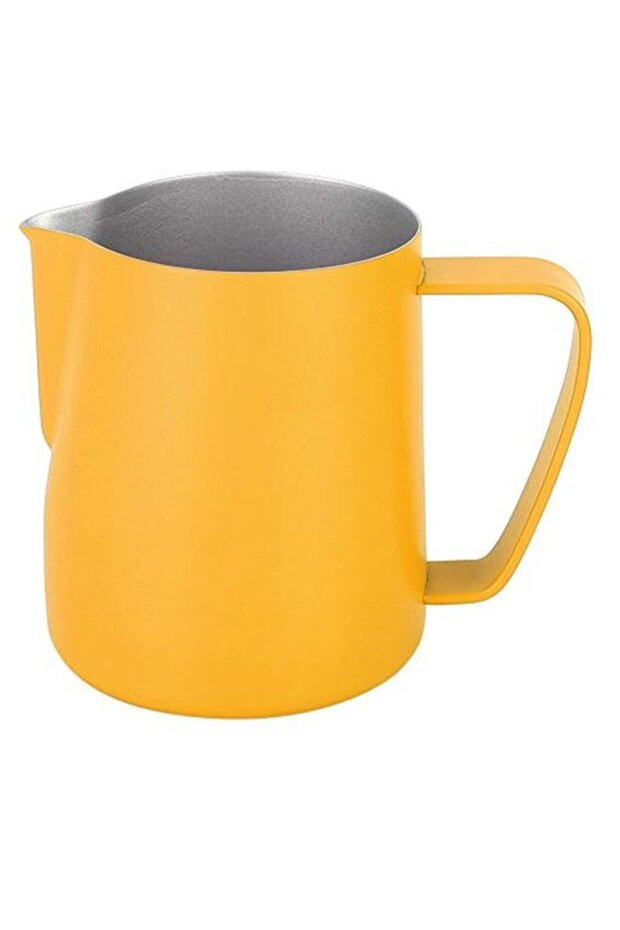 350ml stainless steel milk frother, can be used to make milk, milk foam, coffee, latte, etc., yellow.