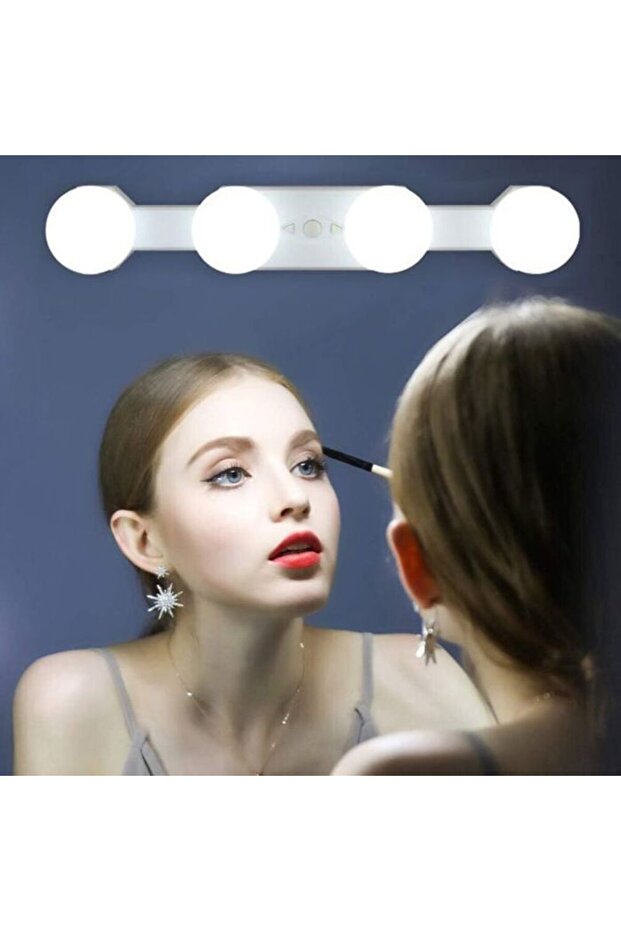Portable wireless makeup light, USB rechargeable LED vanity mirror light, 4 bulbs (mirror not included).