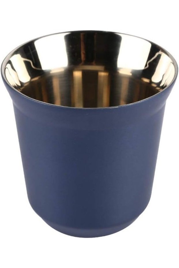 Coffee Cup Espresso Mugs Stainless Steel Double Thermally Insulated Capsule Dark Blue