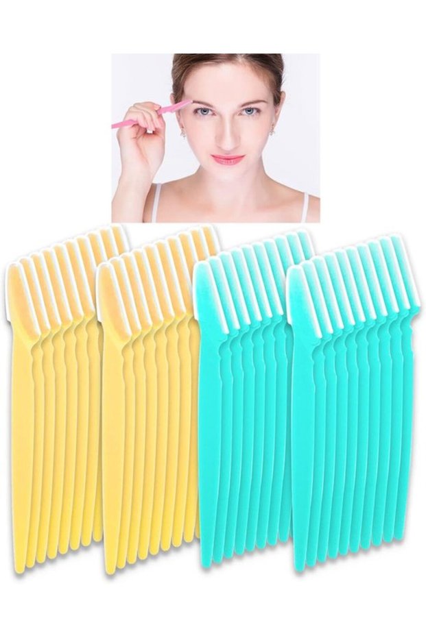 40pc Stainless Steel Eyebrow Dermaplaning Razor Trimmer Facial Hair Shaper (Blue/Yellow)