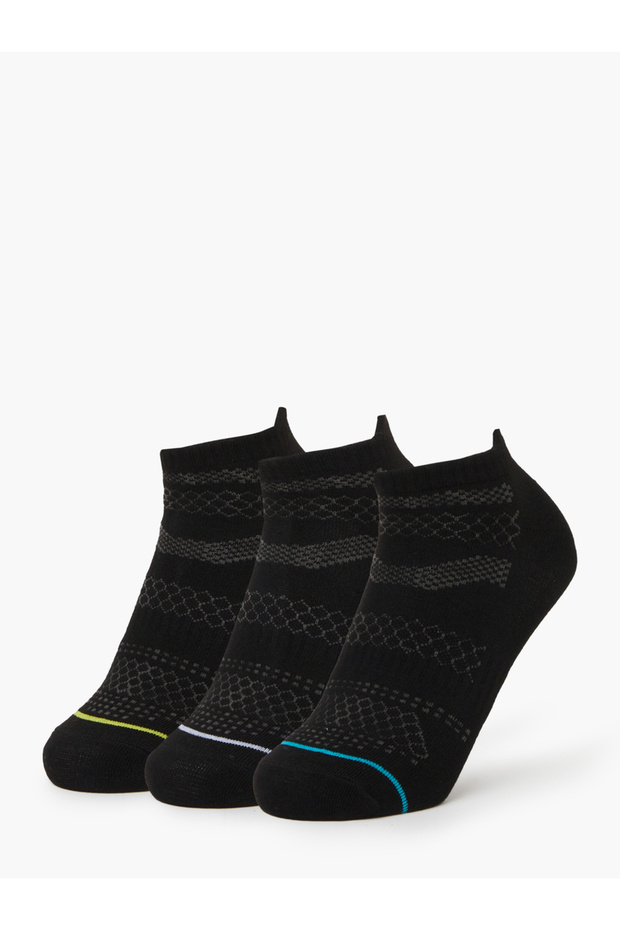 Pack of 3 - Black Contrast Detail Ribbed Cuff Ankle Socks