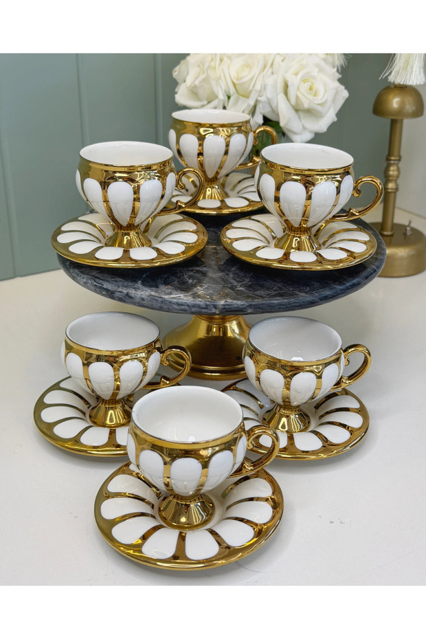 Vinald 6-Person Porcelain Turkish Coffee Cup Gold