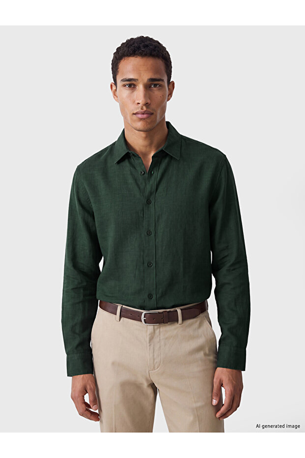 Lcw Vision Green Regular Fit Dobby Men's Shirt