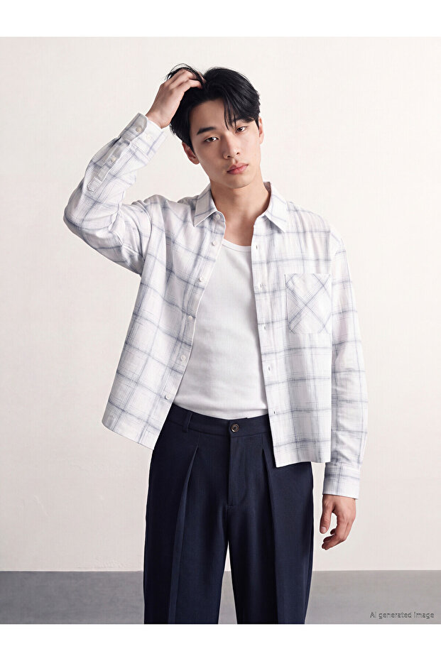 Xside Blue Loose Fit Plaid Men's Shirt