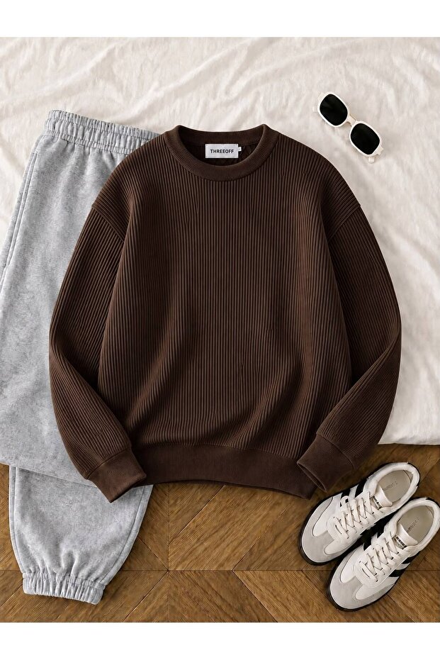 Women's Oversize Thessaloniki Knitted Sweater Crew Neck Comfortable Fit Basic Soft Textured Winter Sweater