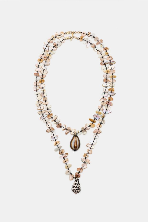 Zr Model Pearlescent Seashell 2-Piece Necklace Set