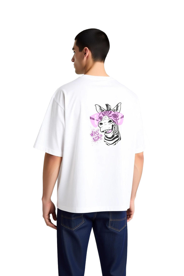 Men's Oversize Graphic Printed T-Shirt Cartoon Zebra Design Digital Printing Relaxed Fit Casual Modern