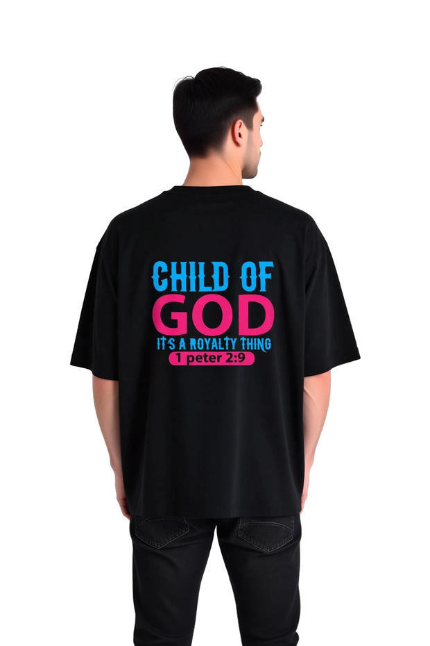 Men's Oversize T-Shirt Child of Faith Royal Theme Printed Spirit Message Casual Comfortable Fit Modern