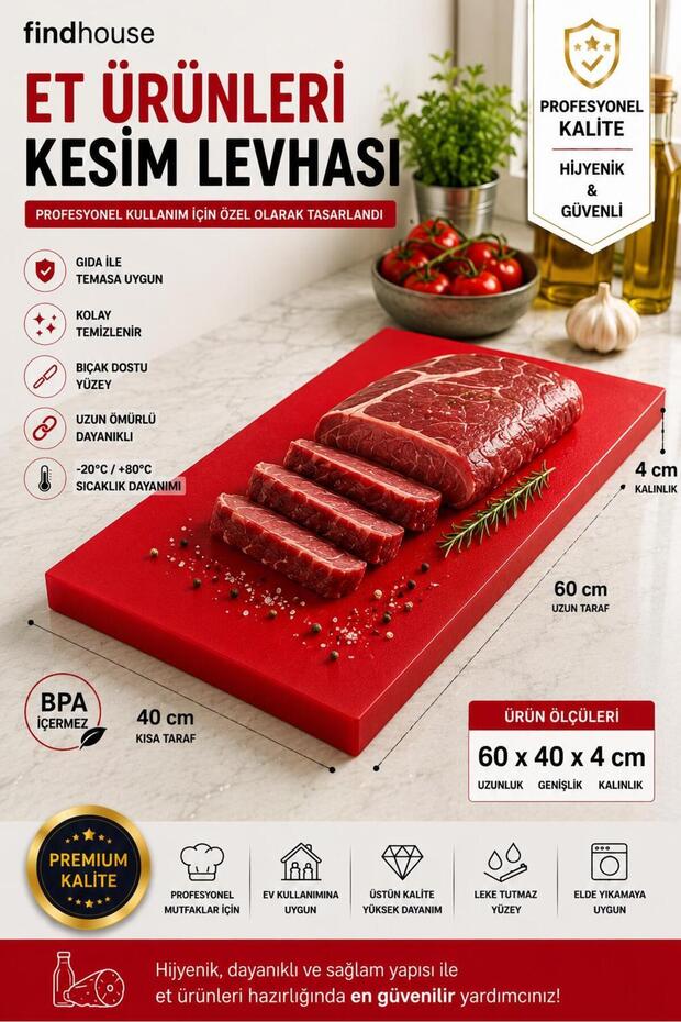 Polyethylene Meat Cutting Board with Multi Color Options for Professional Kitchen 60X40X4 cm Butcher, Poultry, Fish, Restaurant, Hotel, Grocer, Kitchen