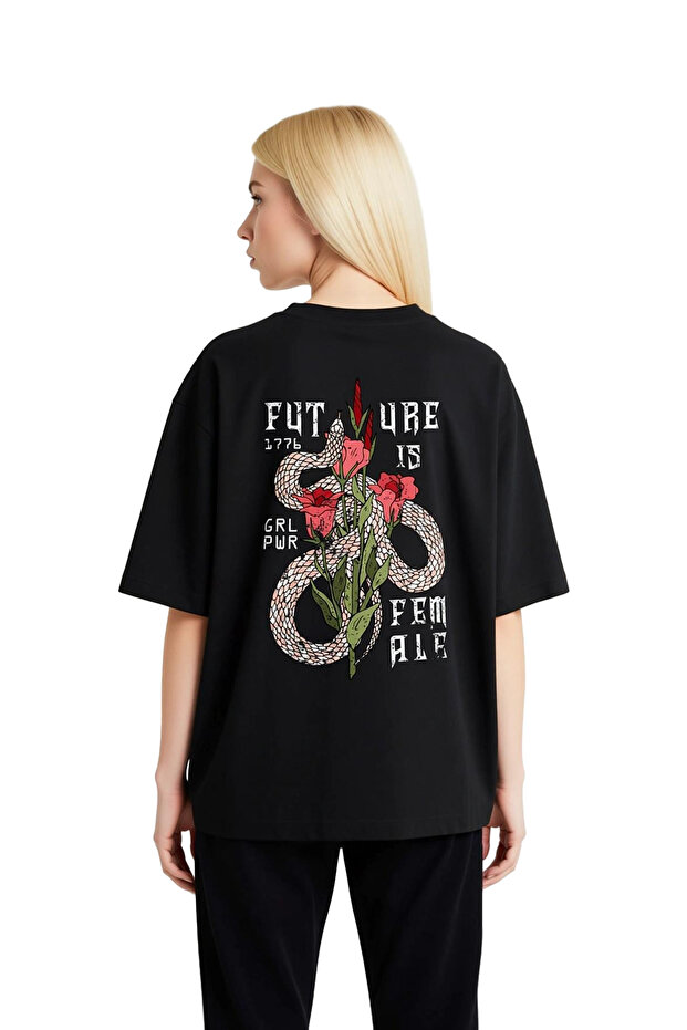 Women's Oversize Graphic Printed T-Shirt 100% Cotton Round Neck Short Sleeve Bold Message Modern Design