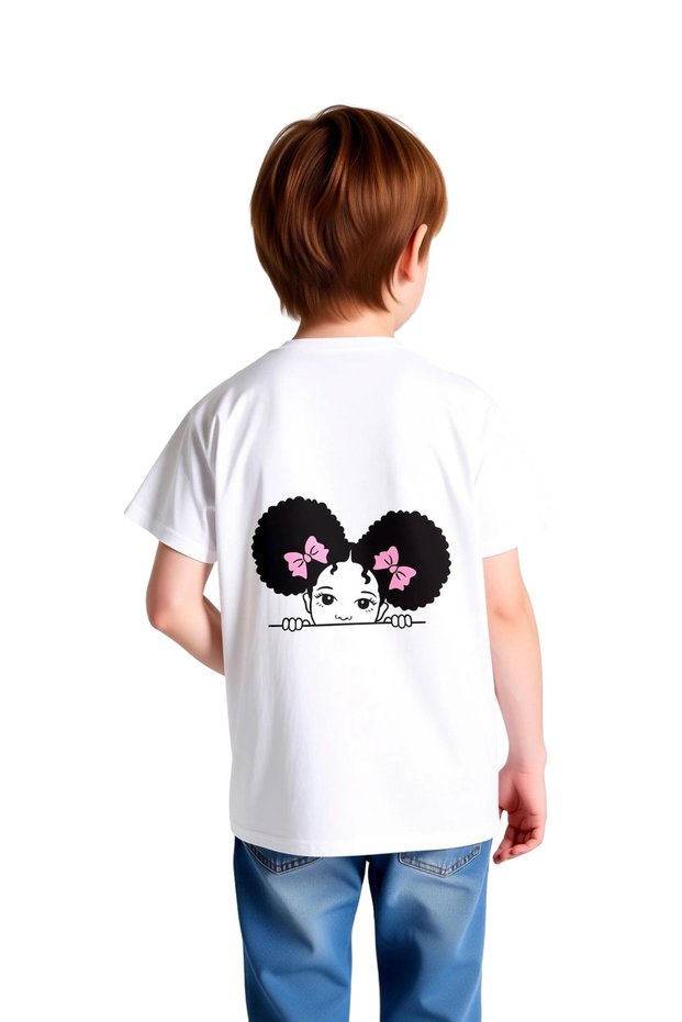 Children's Printed T-Shirt with Afro Hair Accessories 100% Cotton Relaxed Fit Daily Wear Modern Stylish Comfortable