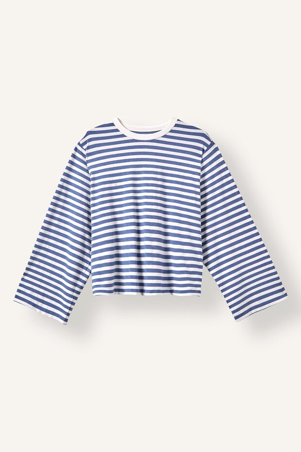 Standard Fit Crew Neck Striped Wide Sleeve Sportsman T-Shirt I3199Ax26Au