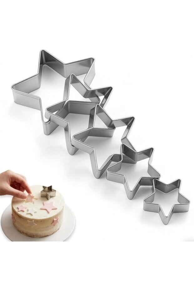 Star-shaped cookie cutter, available in 5 sizes, stainless steel, silver.