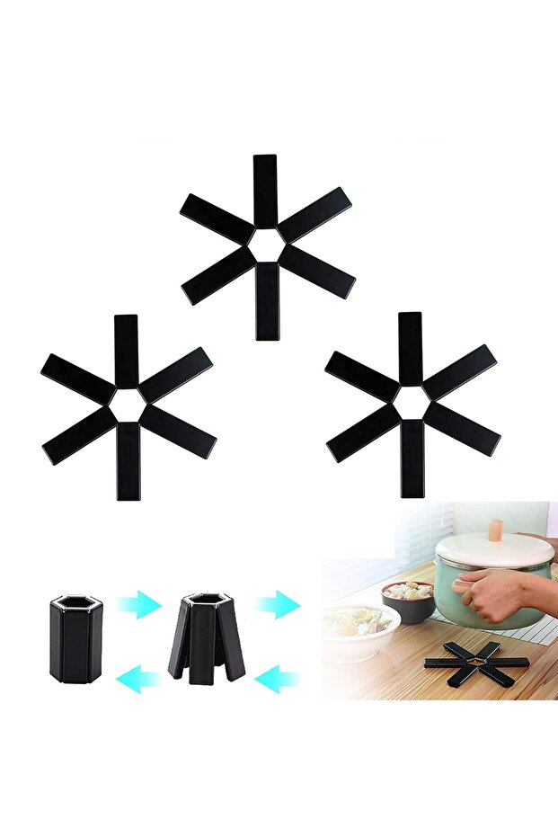 3 PCS Foldable Trivets for Heat Insulation Pad, Hot Pots, Pans, Hot Dishes, Kitchen Worktop Protector Mats, Non-Slip Kitchen Trivets Countertop, Teapot Heat Resistant (3-Pack Set)