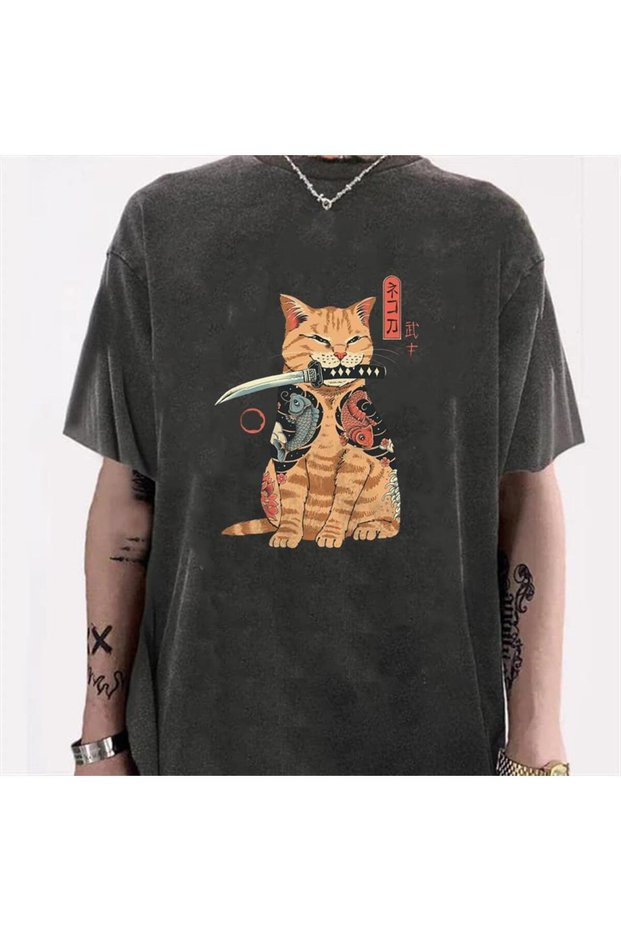 Mi̇ngalondon Washable Killer Cat Unisex Vintage T-Shirt