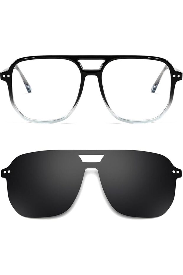 Aviator Eyewear Frames, Polarized UV Protection Magnetic Clip on Sunglasses, Oversized Blue Light Gl
