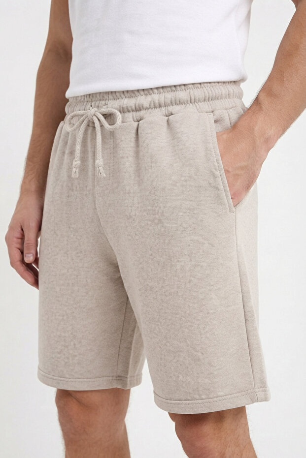 Men's Beige Pique Shorts Bermuda Double Leg Comfortable Fit