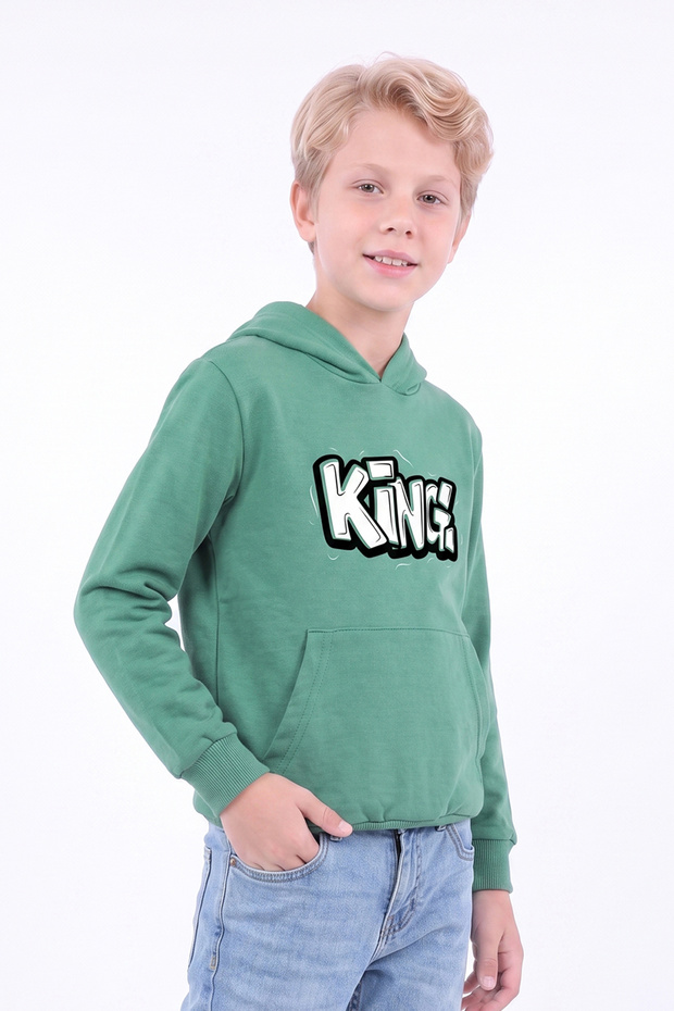 Boy's Printed Kangaroo Pocket Long Sleeve Hooded Sweatshirt