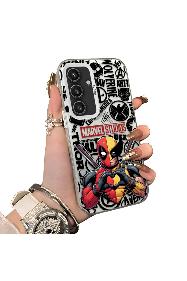 Samsung Galaxy S24 Compatible Marvel Patterned Silicone Edge Hard Back Case Couple Phone Case