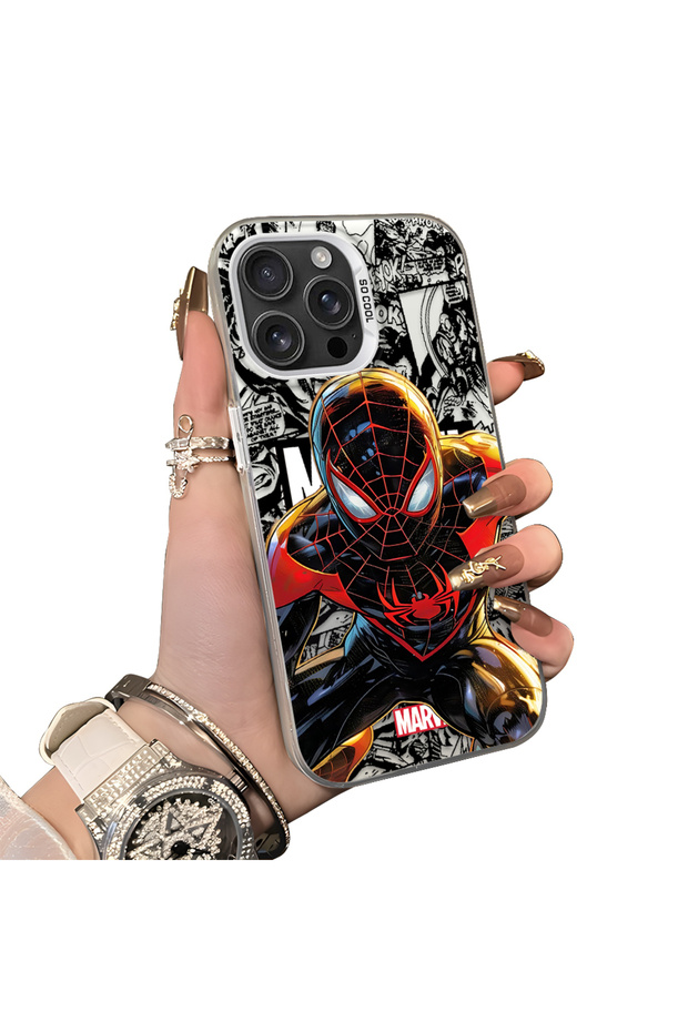 iPhone 16 Pro Compatible Spiderman Patterned Silicone Edge Hard Back Case Couple Phone Case