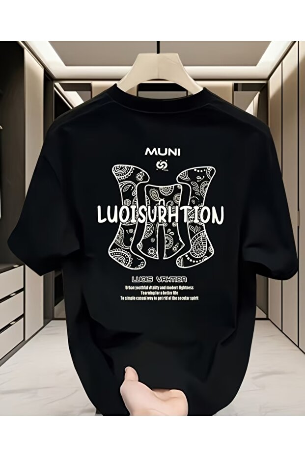 Men's White Printed Oversized T-Shirt Crew Neck Short Sleeve Graphic Patterned Streetwear T-Shirt