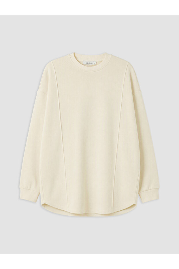 Beige Crew Neck Women's Sweatshirt Tunic
